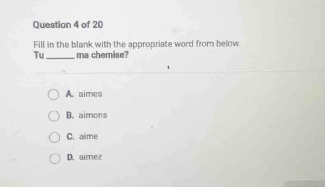 question 4 of 20 fill in the blank with the appropriate word from below…