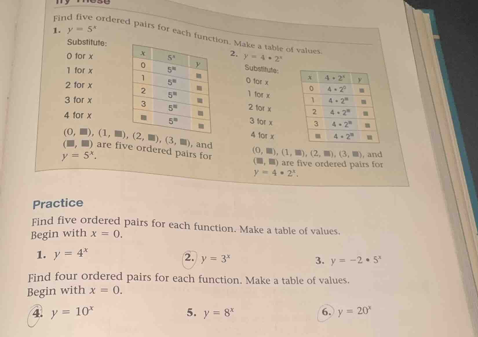 find five ordered pairs for each function. make a table of values. 1. (…
