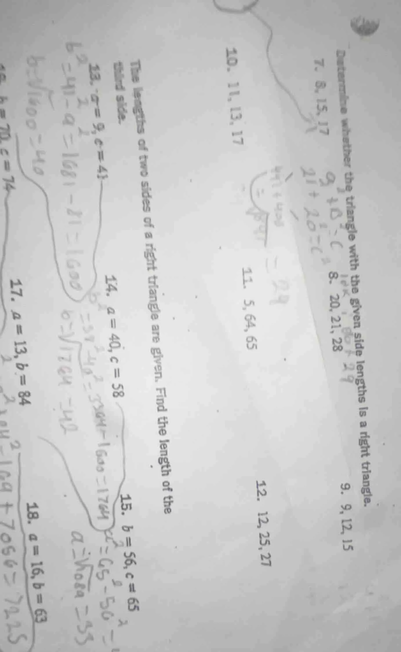determine whether the triangle with the given side lengths is a right t…