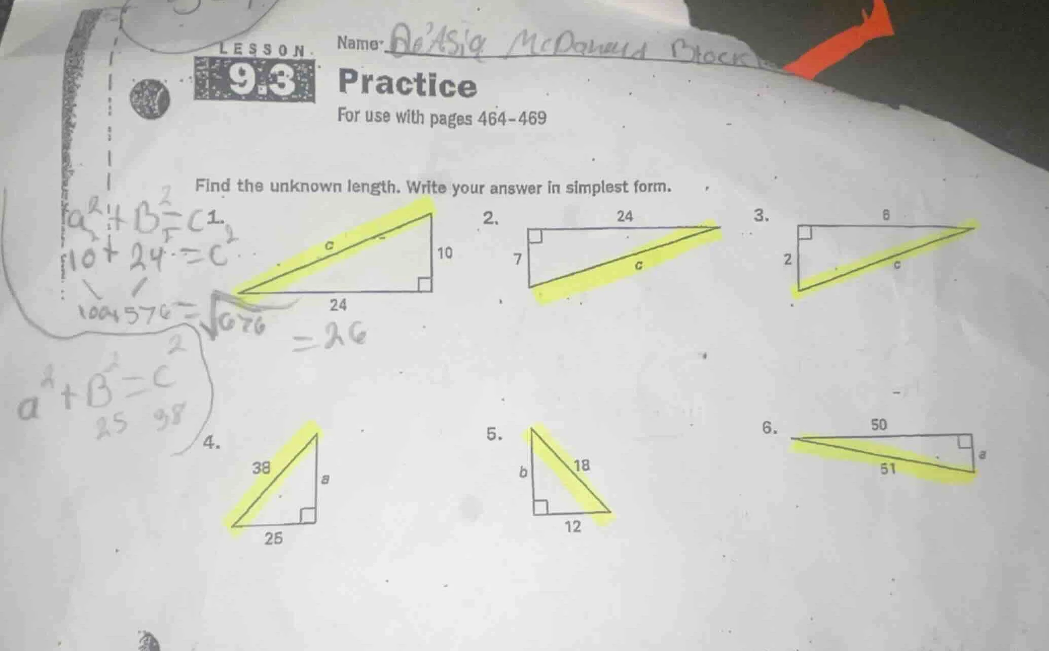 lesson 9.3 practice for use with pages 464-469 name: deasia mcdonald fi…