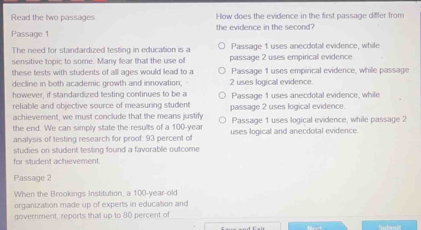 read the two passages. passage 1 the need for standardized testing in e…
