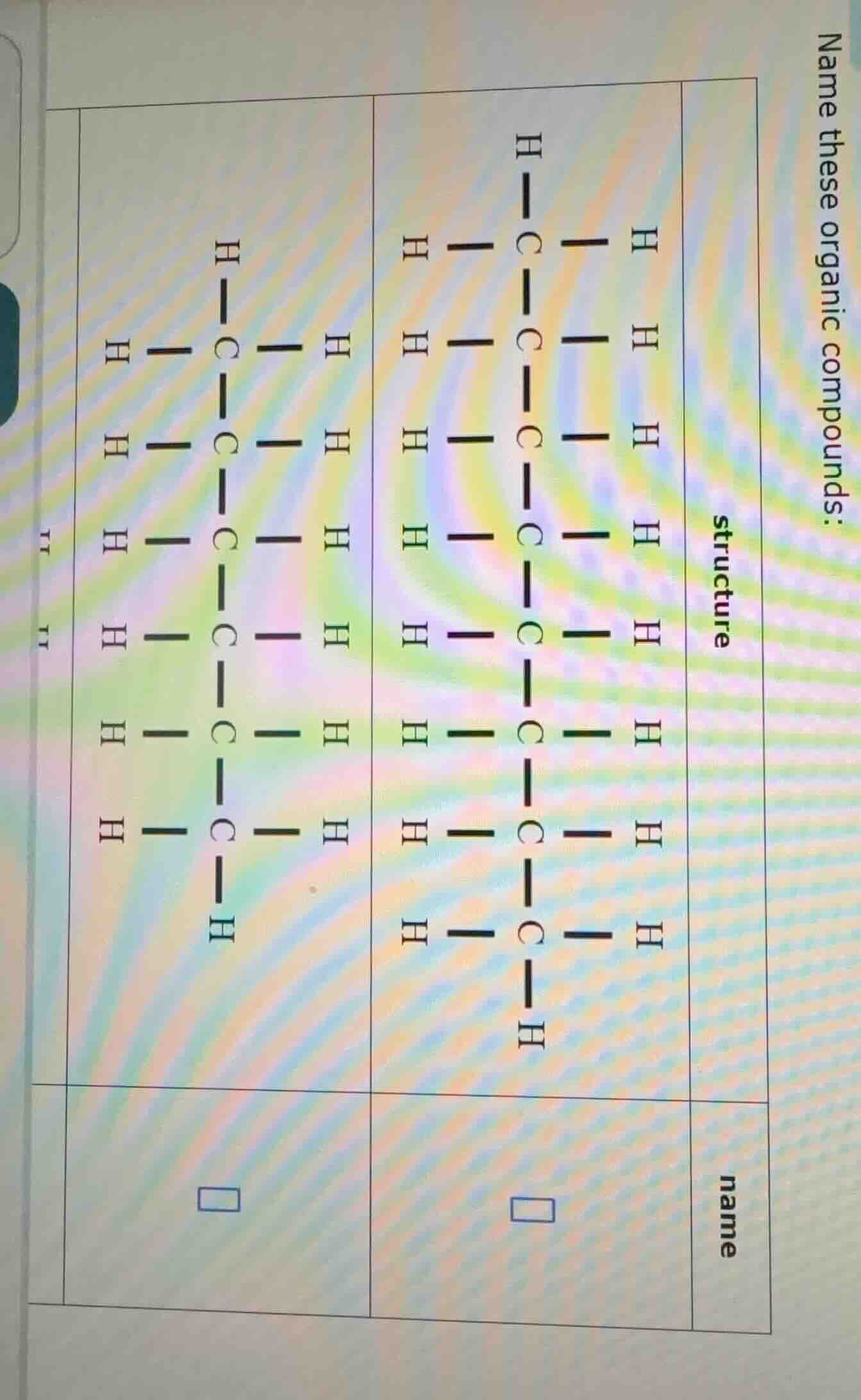 name these organic compounds: structure two structural formulas name tw…