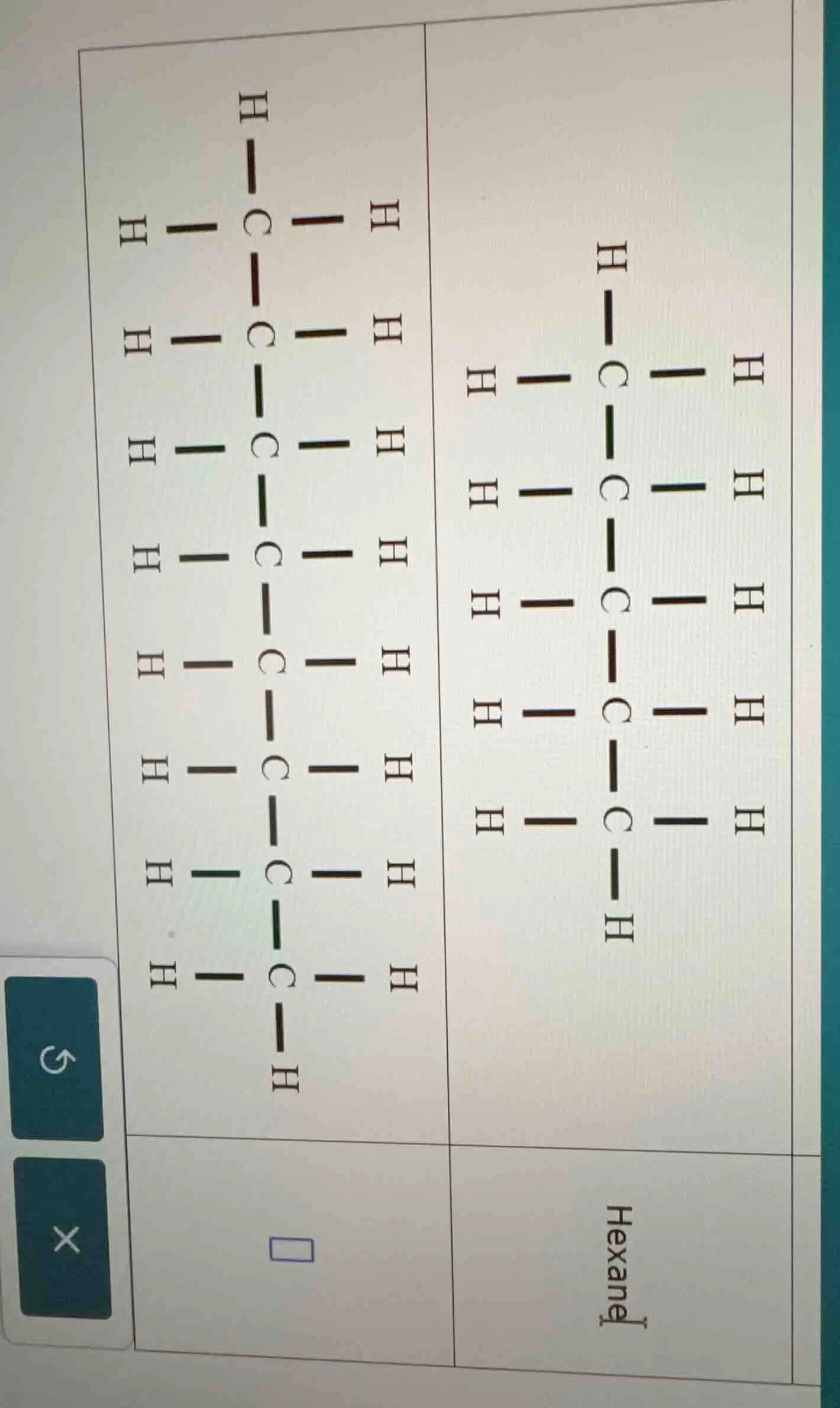 （the image shows two structural formulas of hydrocarbons, one is hexane…