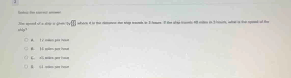 select the correct answer. the speed of a ship is given by \boxed{} whe…