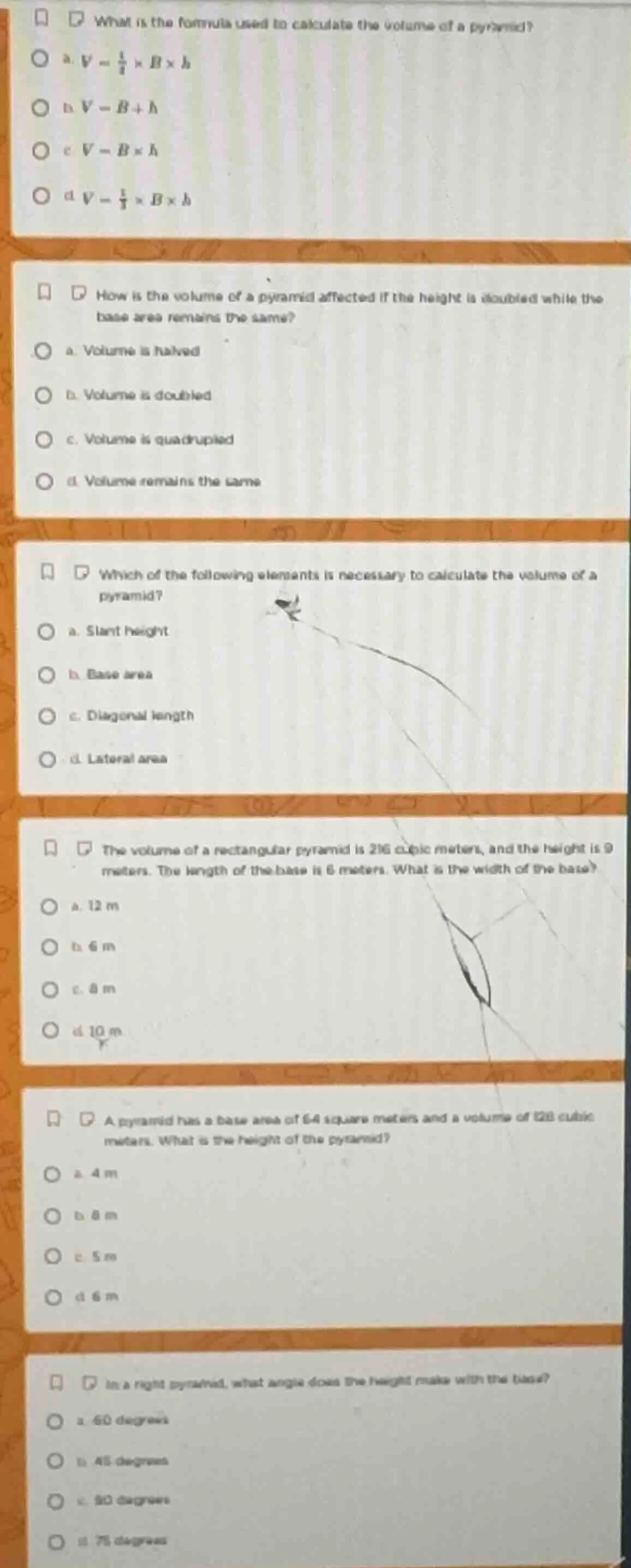 what is the formula used to calculate the volume of a pyramid? a. $v = …