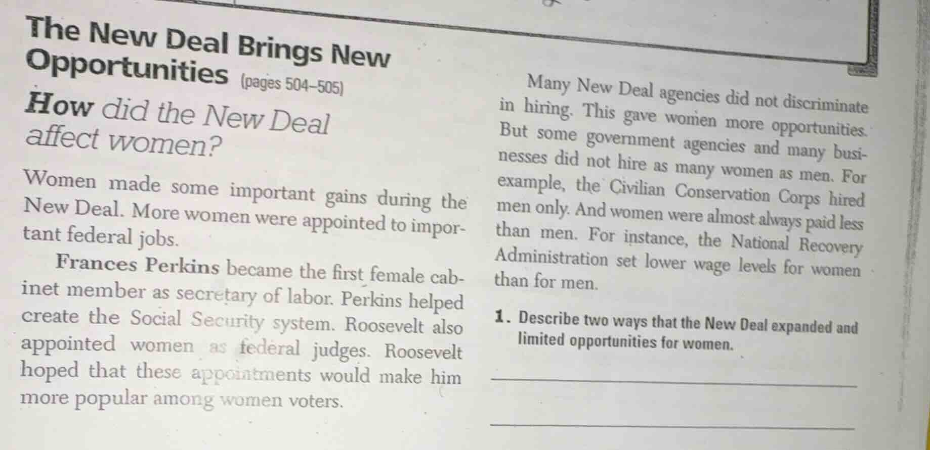 the new deal brings new opportunities (pages 504 - 505) how did the new…