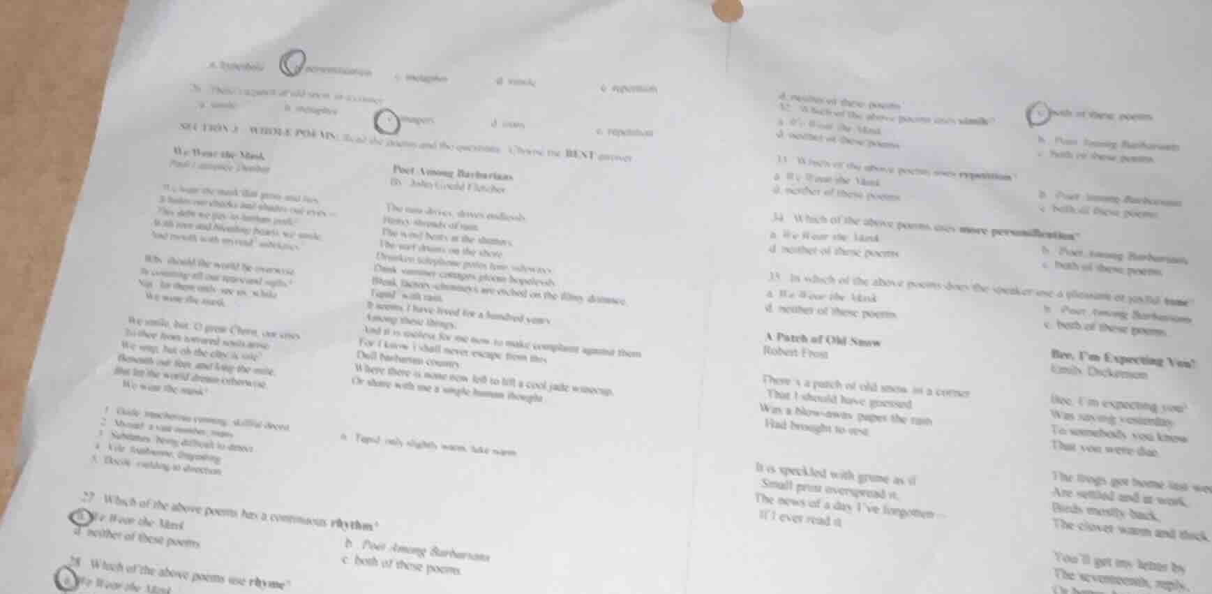 section 3: reading poetry. read the poems and the questions. choose the…