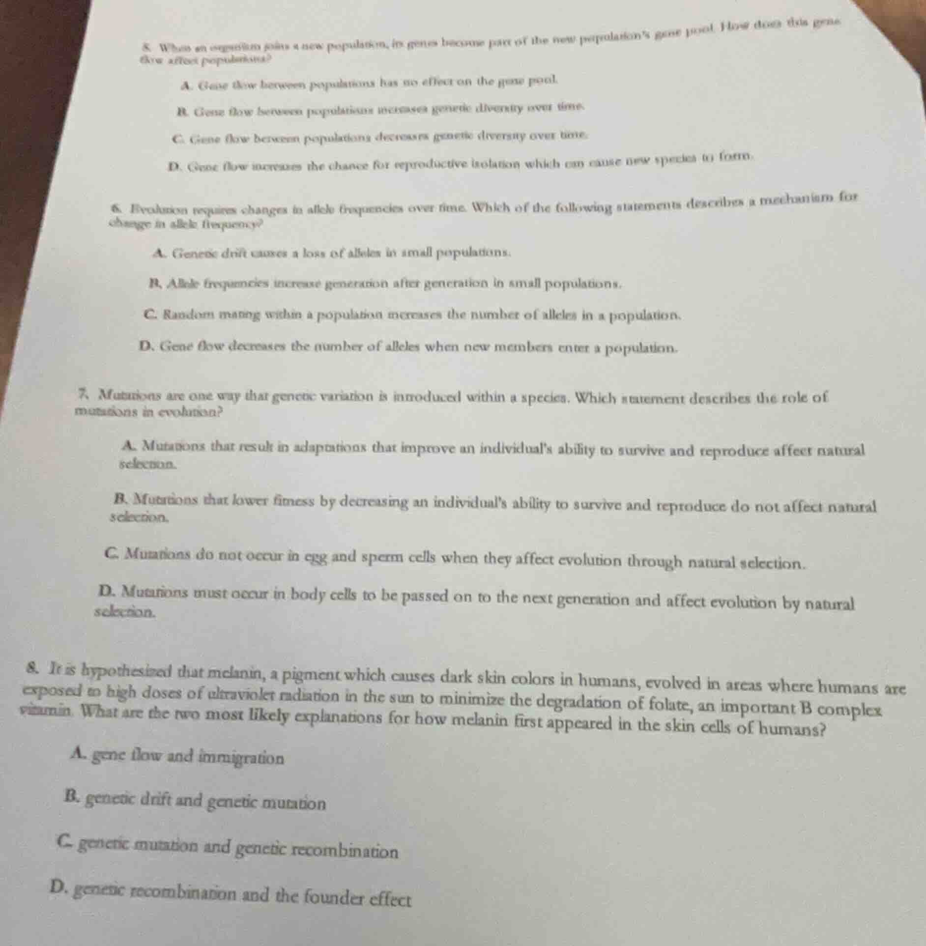 5. when an organism joins a new population, its genes become part of th…