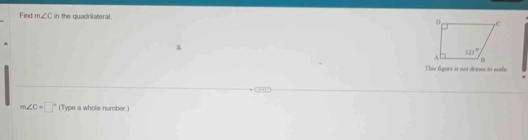 find m∠c in the quadrilateral. this figure is not drawn to scale. m∠c =…