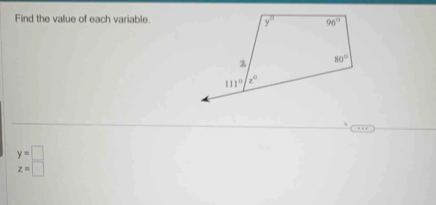find the value of each variable. y = z =