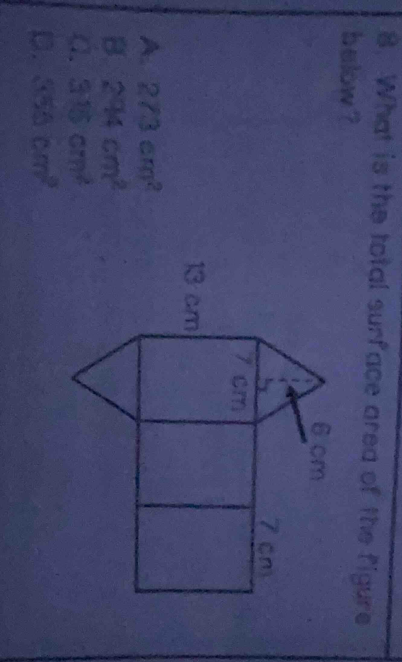 9 what is the total surface area of the figure below? a 273 cm² b 294 c…