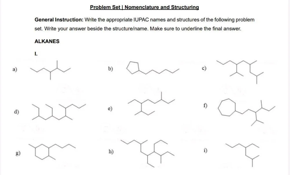 problem set | nomenclature and structuring general instruction: write t…