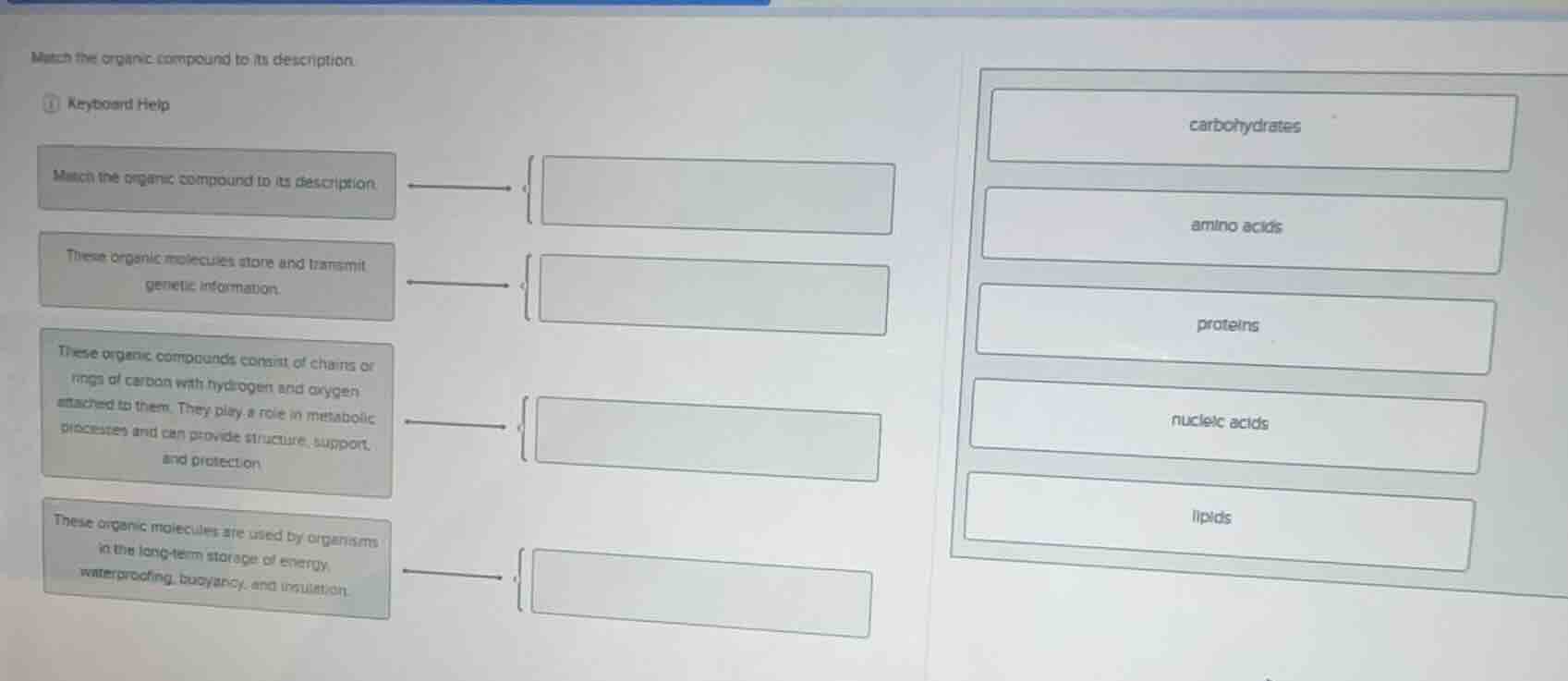 match the organic compound to its description. keyboard help match the …