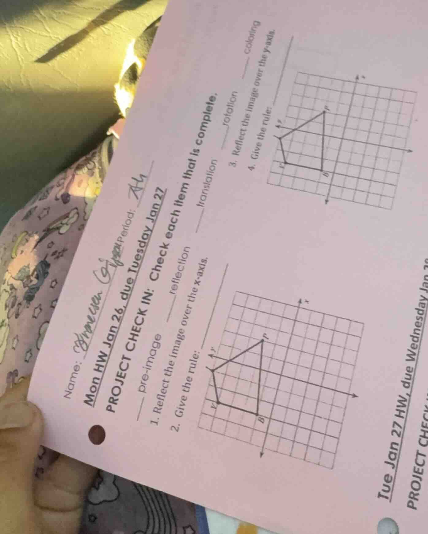 name: mon hw jan 26, due tuesday jan 27 project check in: check each it…