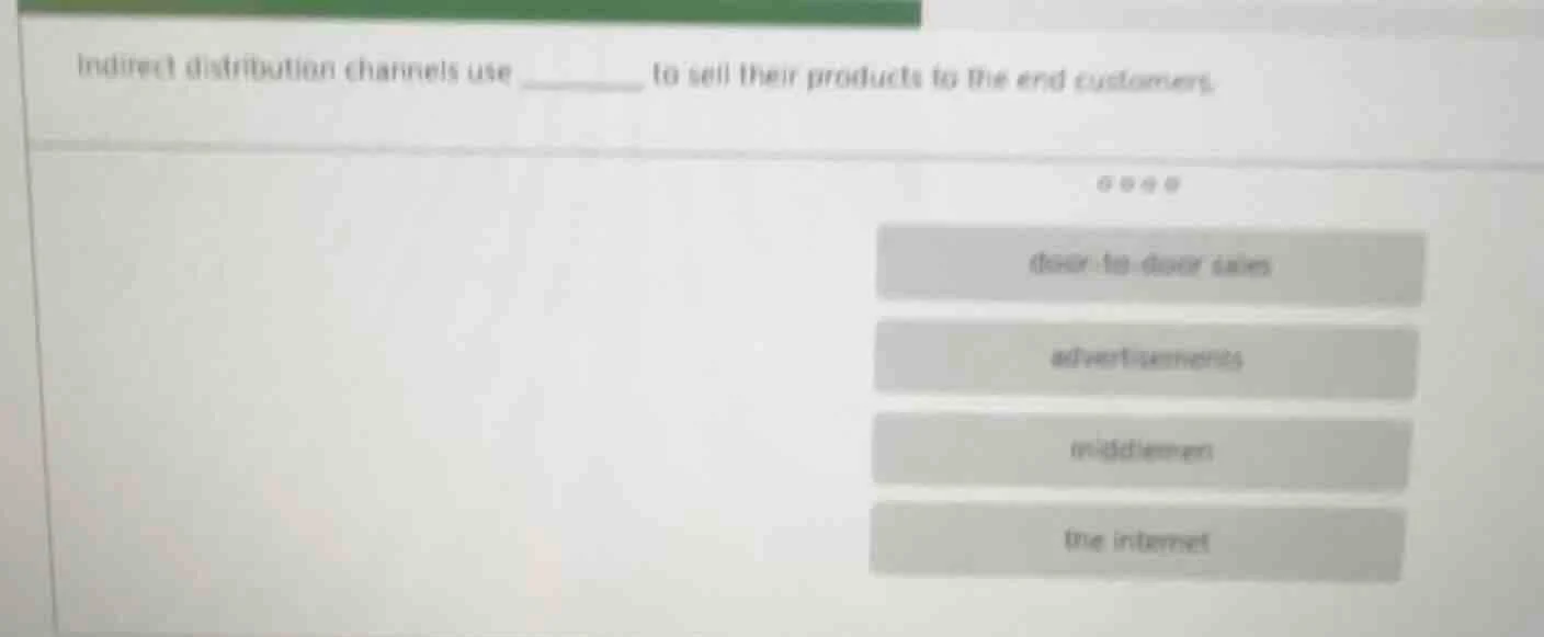 indirect distribution channels use ______ to sell their products to the…