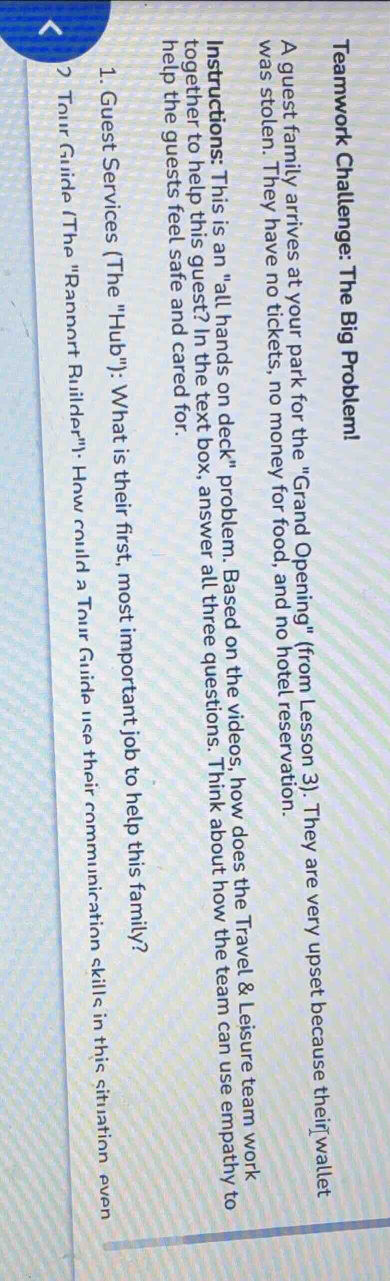 teamwork challenge: the big problem! a guest family arrives at your par…