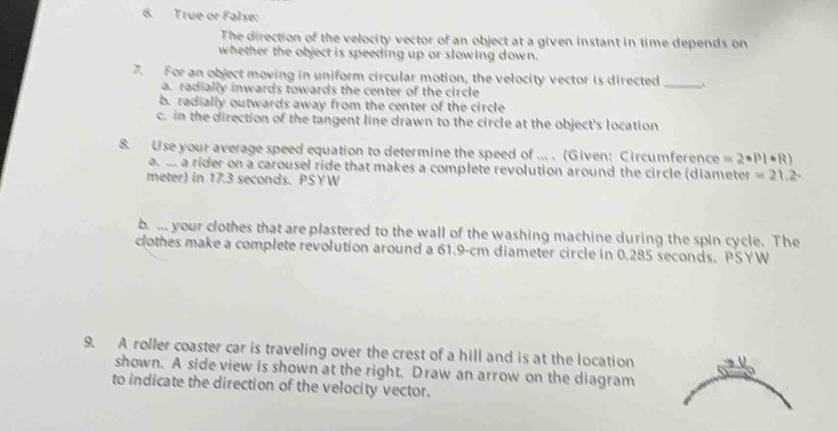 6. true or false: the direction of the velocity vector of an object at …
