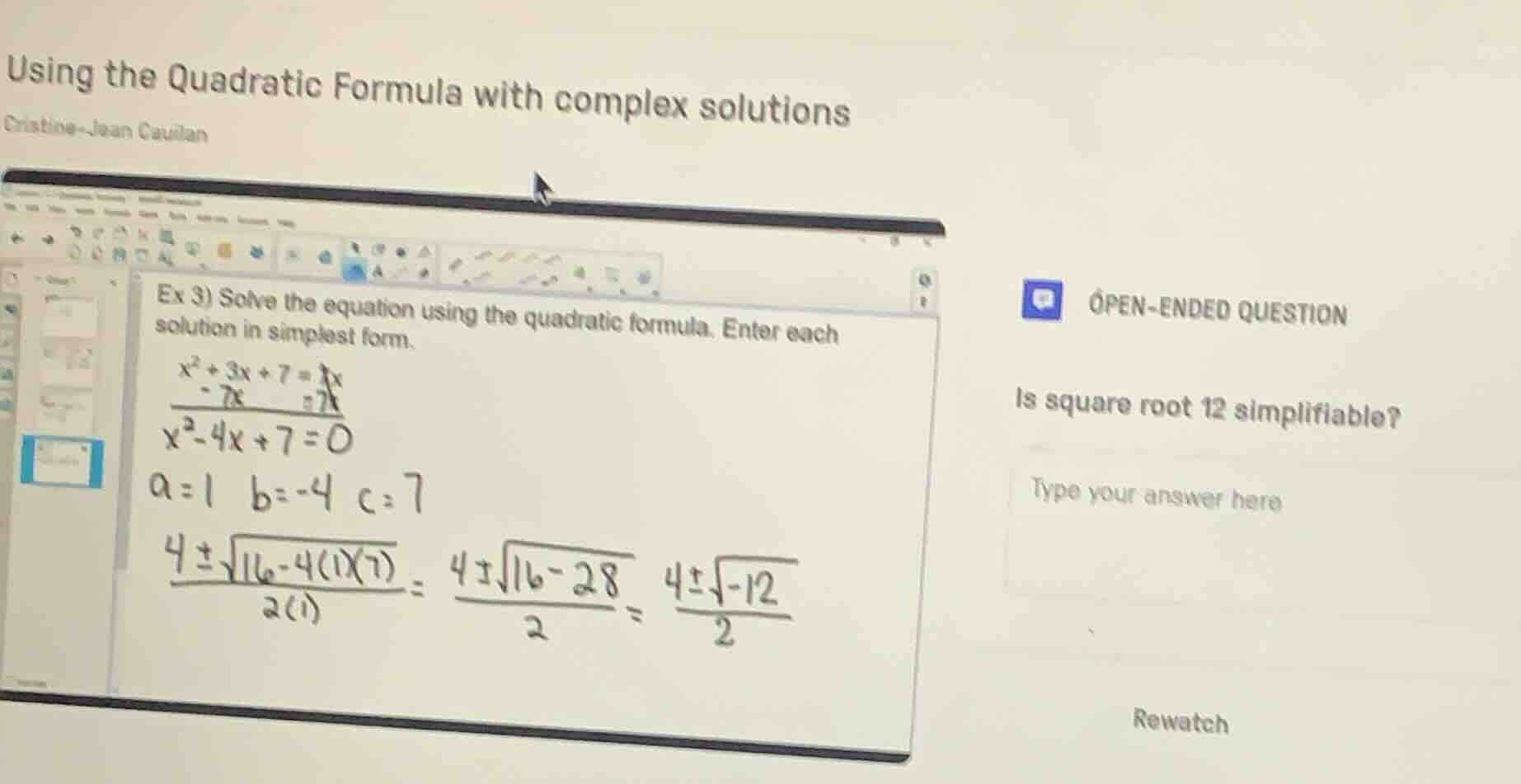 using the quadratic formula with complex solutions cristine - joan caul…
