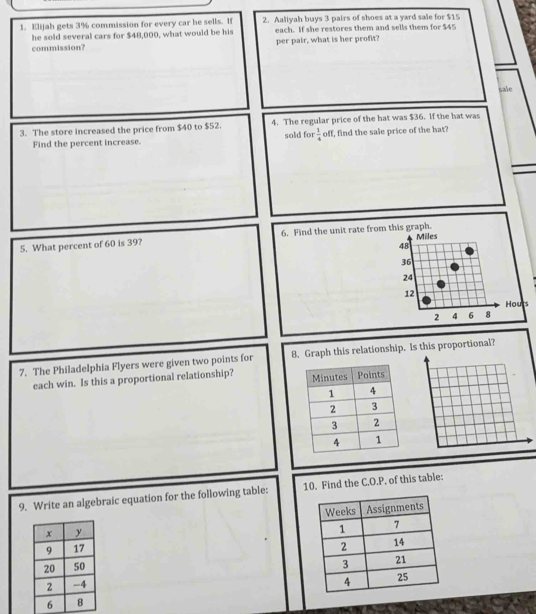1. elijah gets 3% commission for every car he sells. if he sold several…