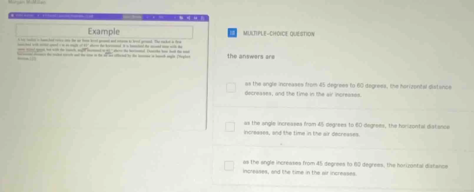 multiple-choice question the answers are as the angle increases from 45…