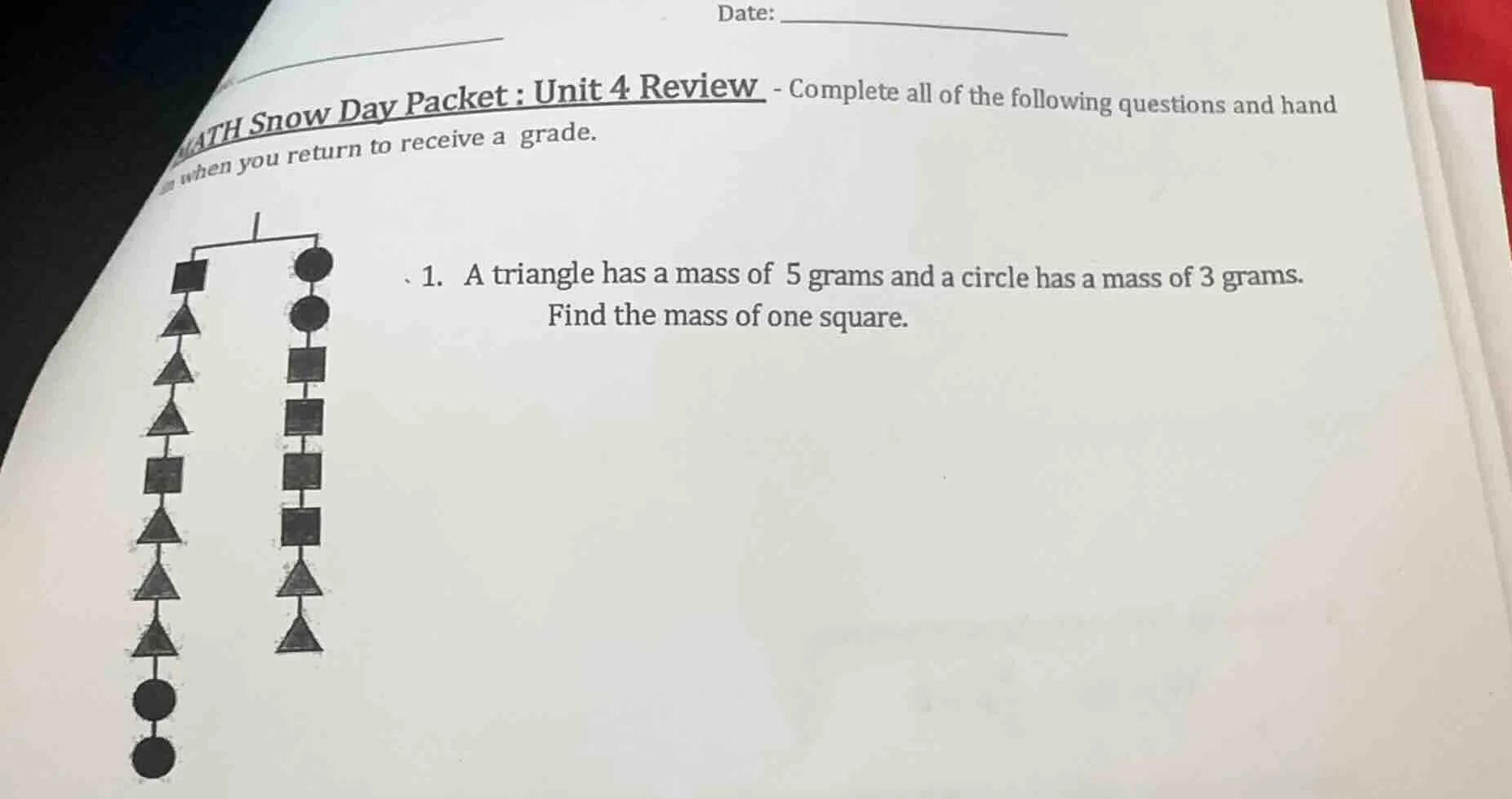 math snow day packet : unit 4 review - complete all of the following qu…
