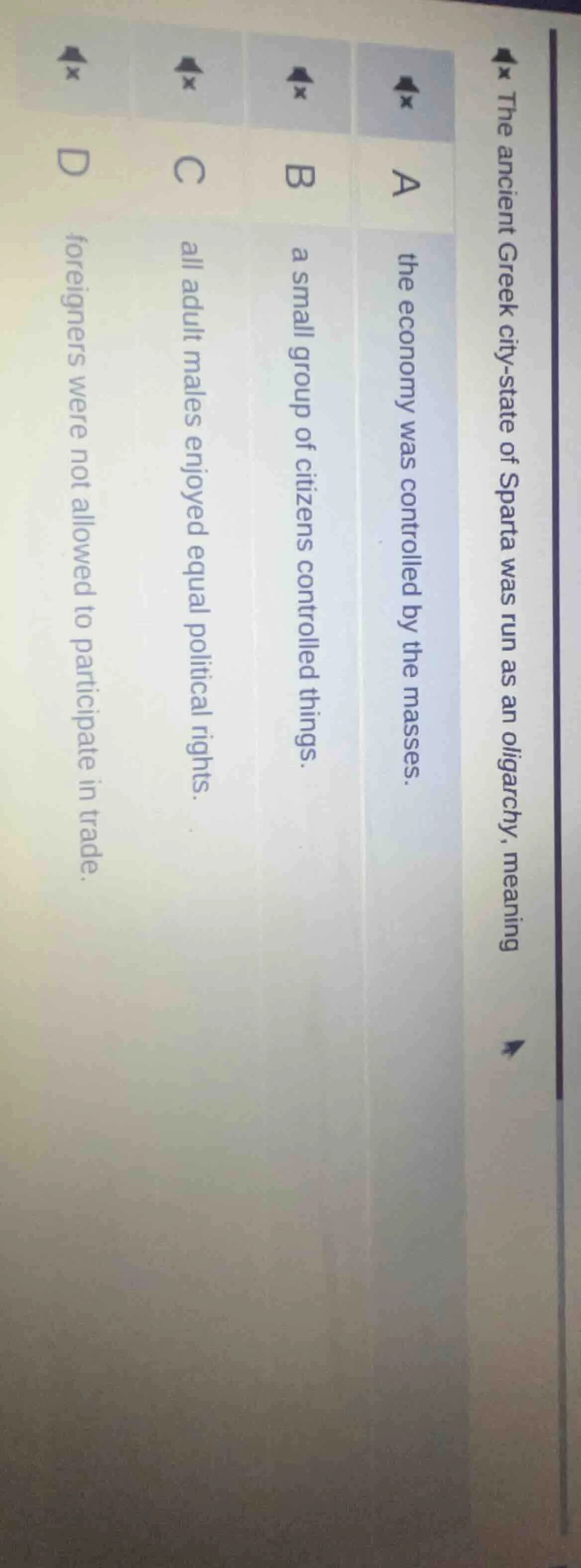 the ancient greek city - state of sparta was run as an oligarchy, meani…