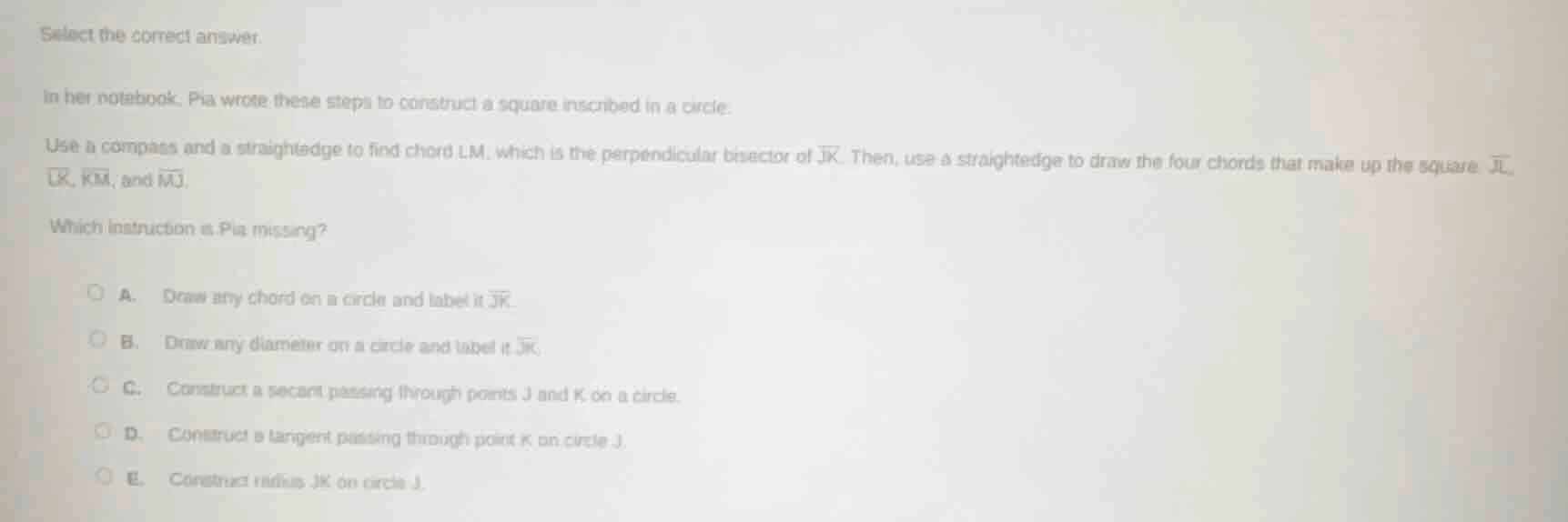 select the correct answer. in her notebook, pia wrote these steps to co…
