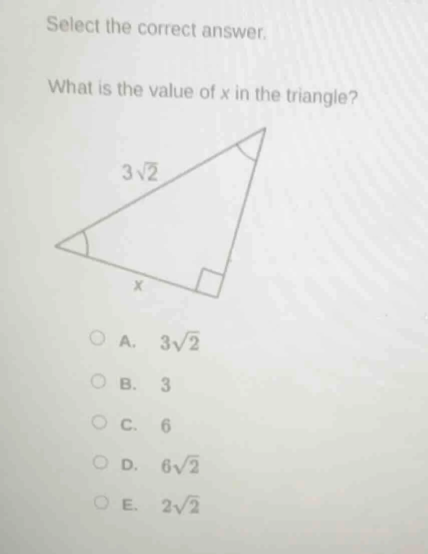 select the correct answer. what is the value of x in the triangle? a. $…