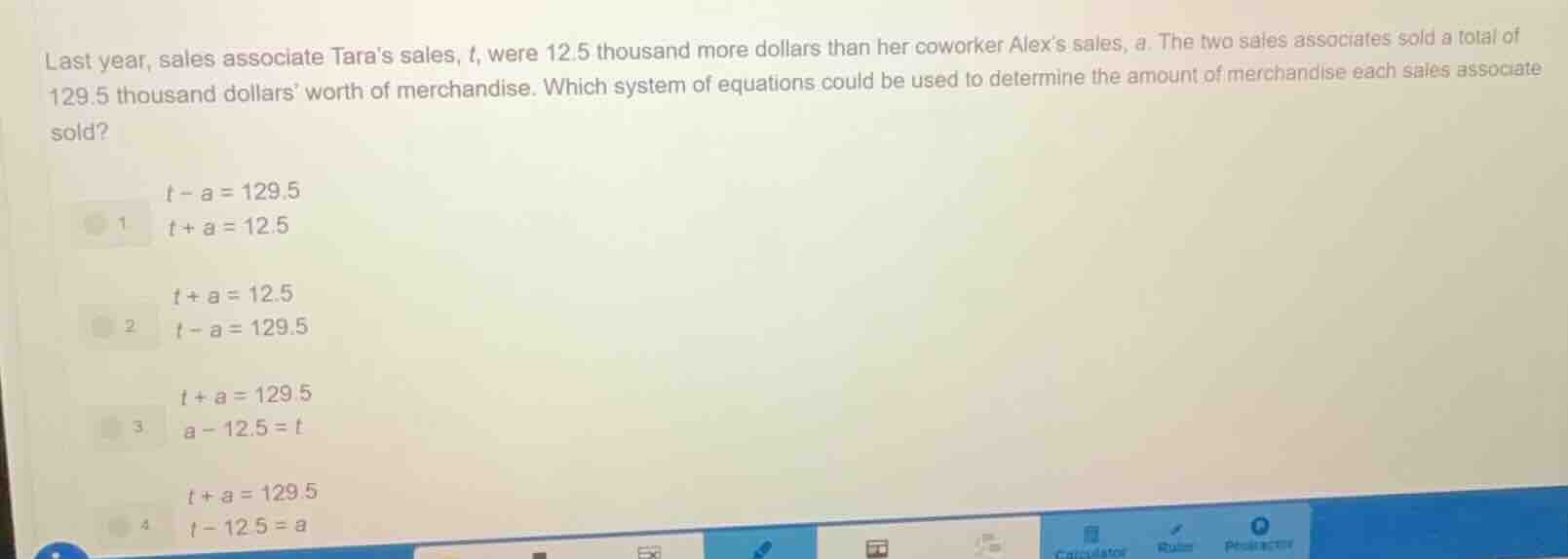 last year, sales associate taras sales, t, were 12.5 thousand more doll…