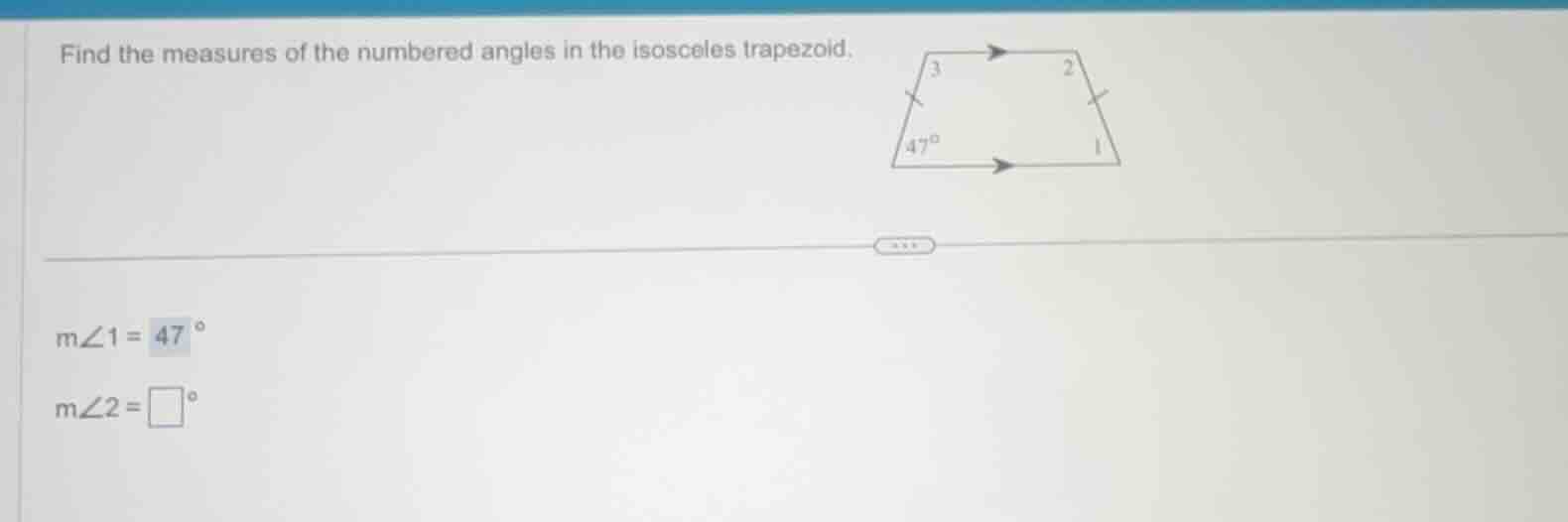 find the measures of the numbered angles in the isosceles trapezoid. m∠…