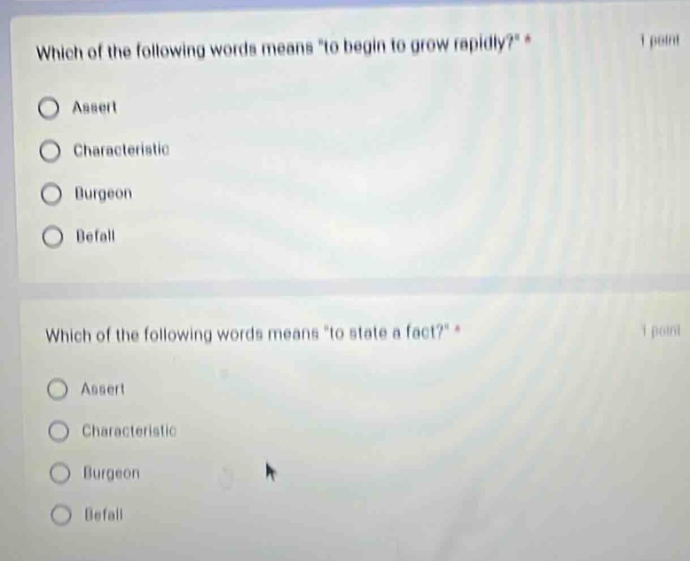 which of the following words means \to begin to grow rapidly?\ option: …