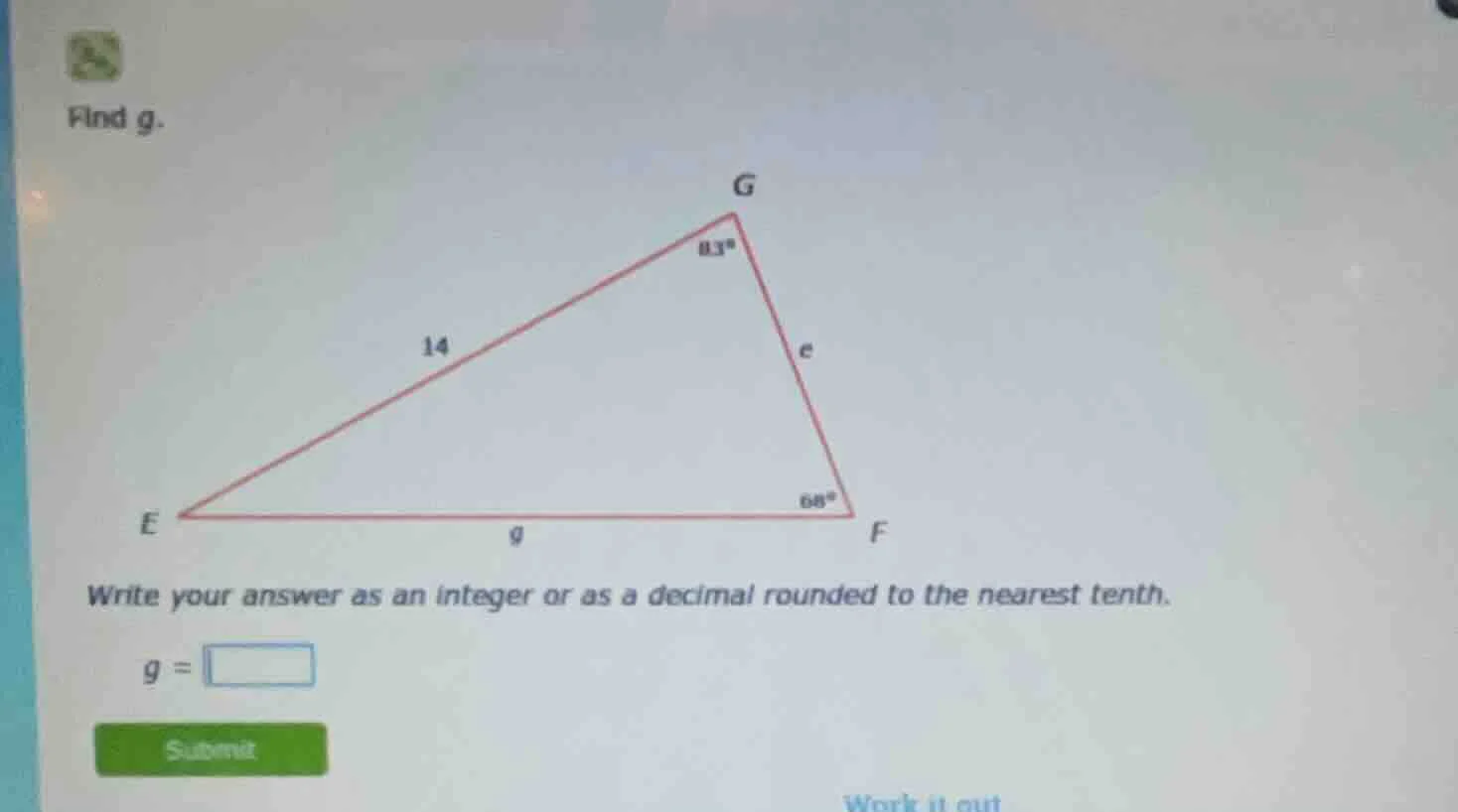 find g. write your answer as an integer or as a decimal rounded to the …