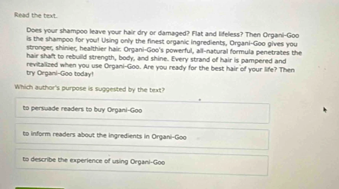 read the text. does your shampoo leave your hair dry or damaged? flat a…