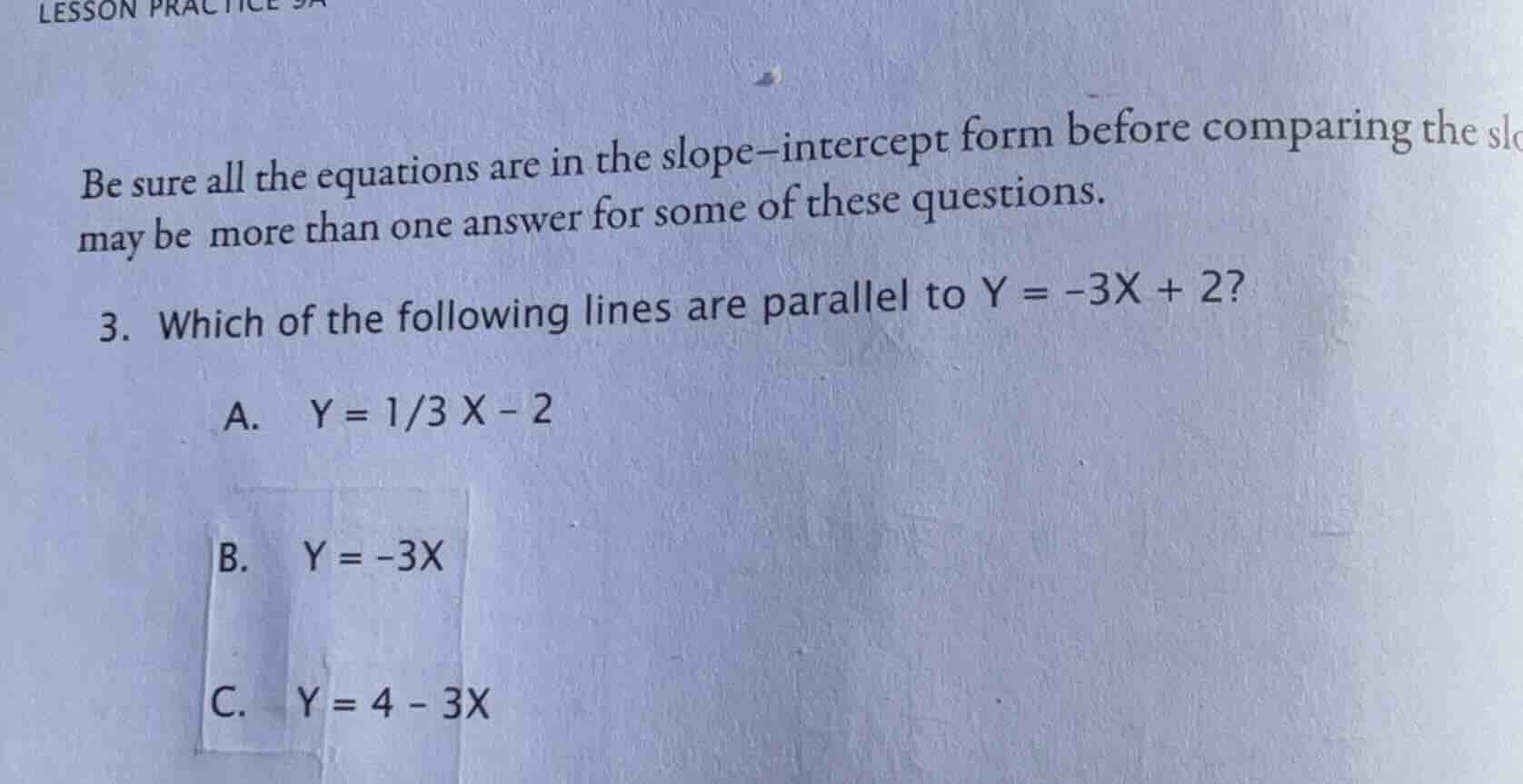 lesson practice 9a be sure all the equations are in the slope–intercept…