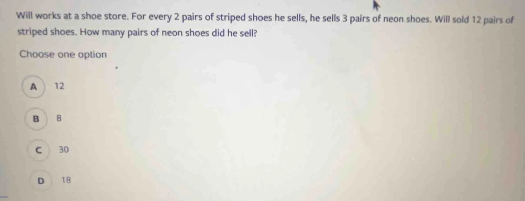 will works at a shoe store. for every 2 pairs of striped shoes he sells…
