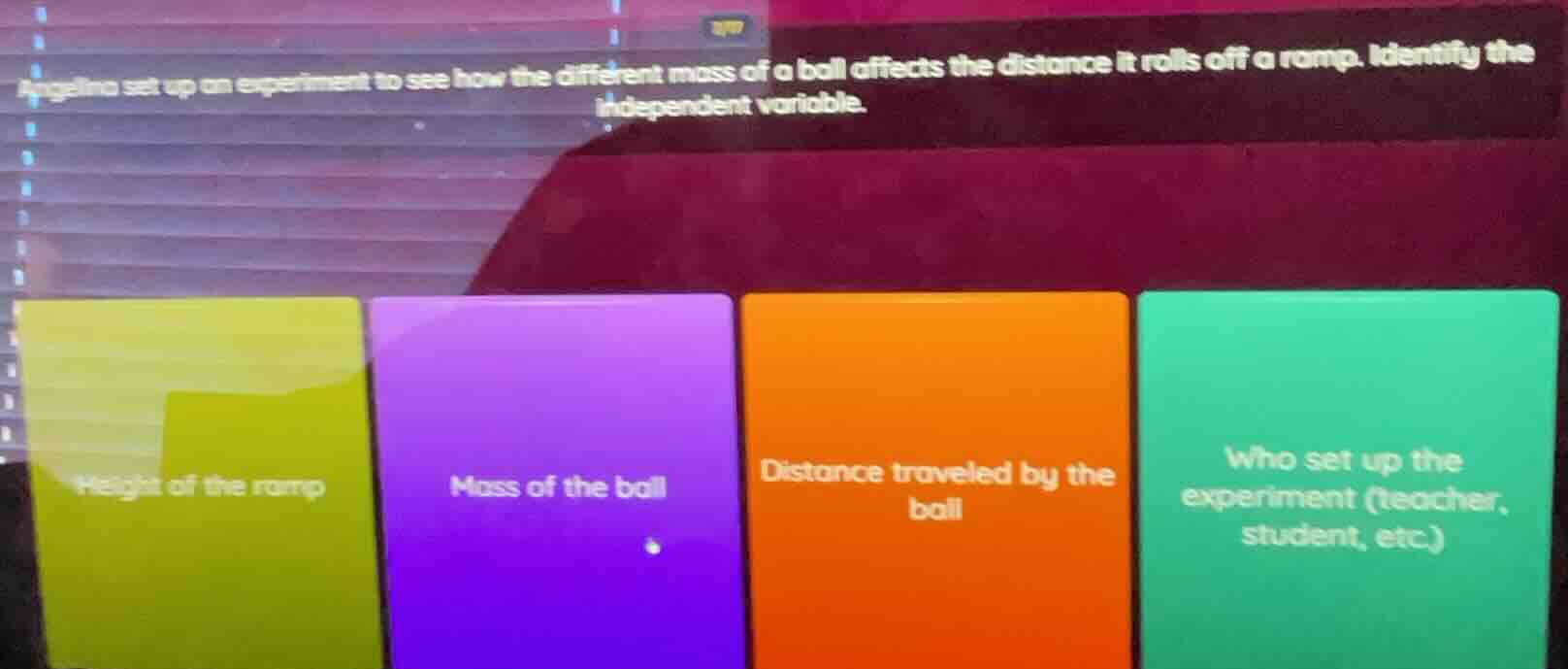 angelina set up an experiment to see how the different mass of a ball a…