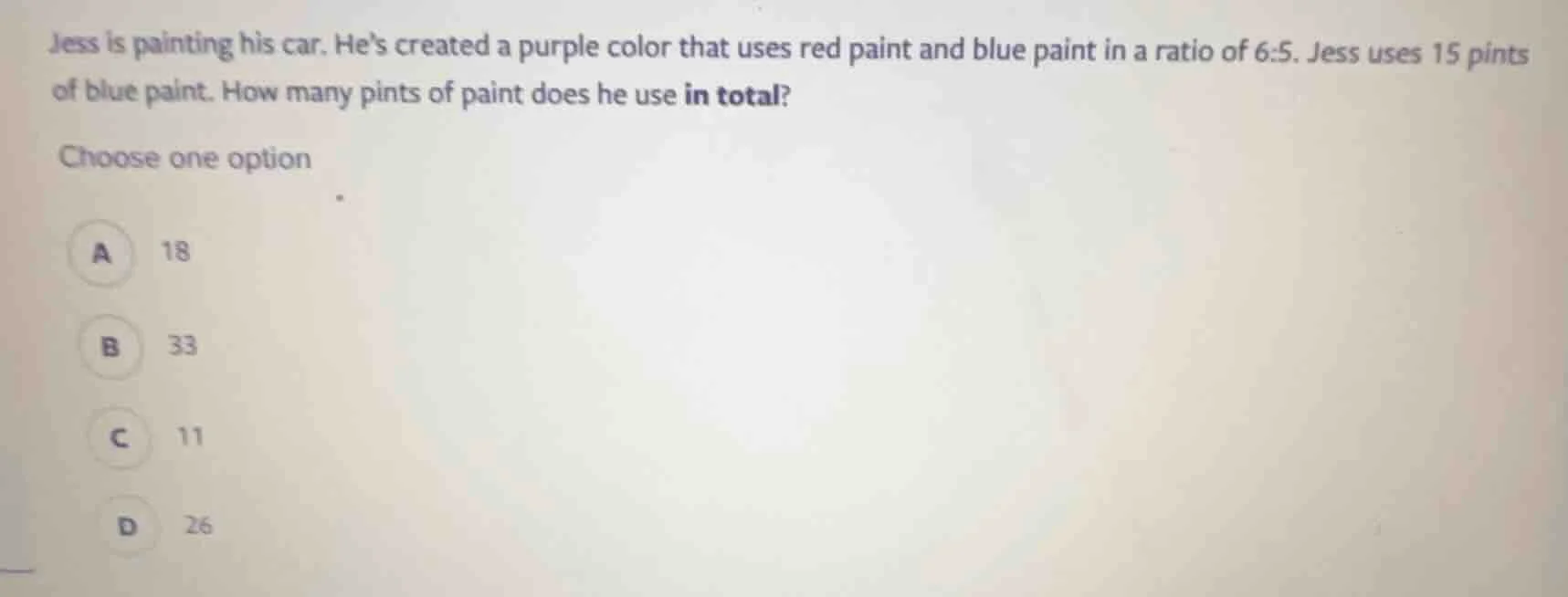 jess is painting his car. hes created a purple color that uses red pain…