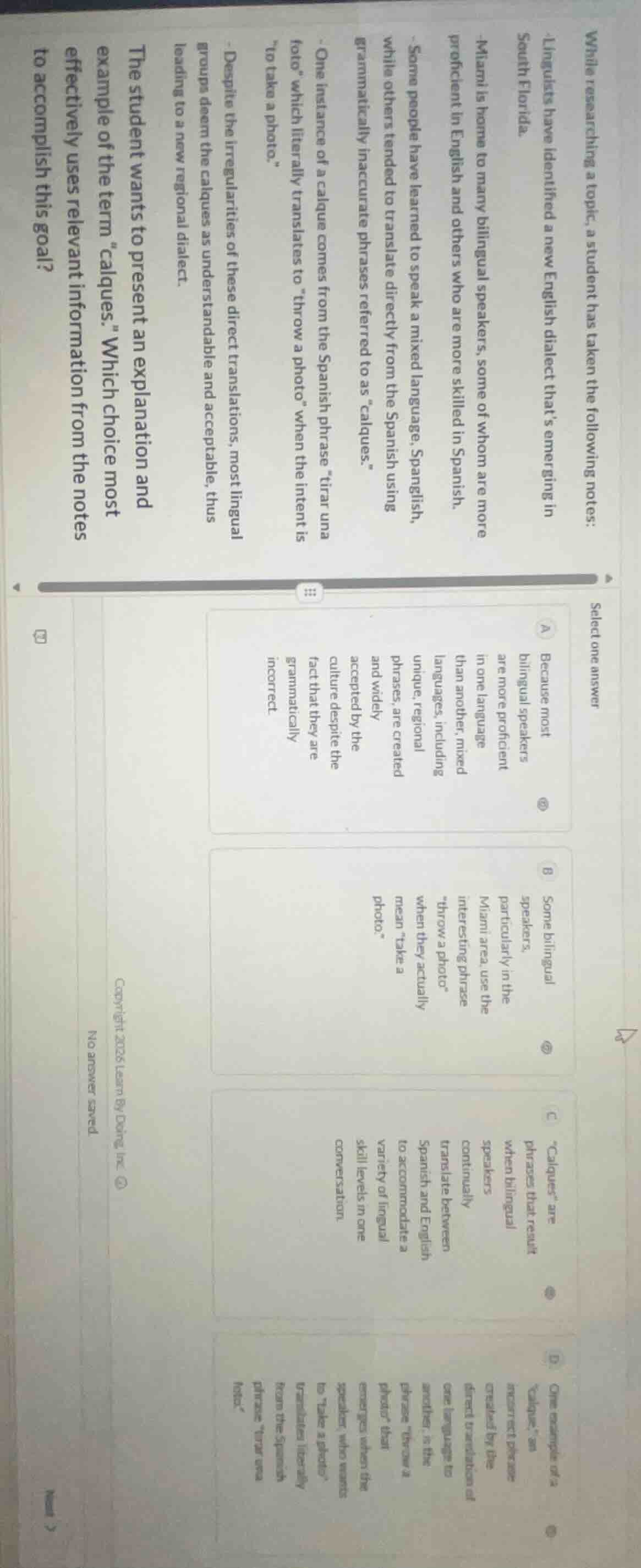 while researching a topic, a student has taken the following notes: -li…