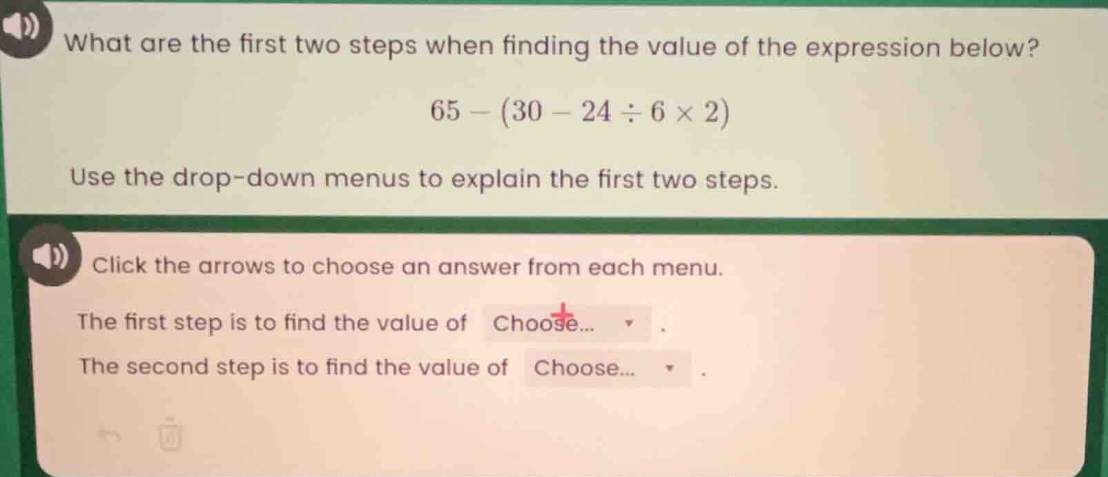 what are the first two steps when finding the value of the expression b…