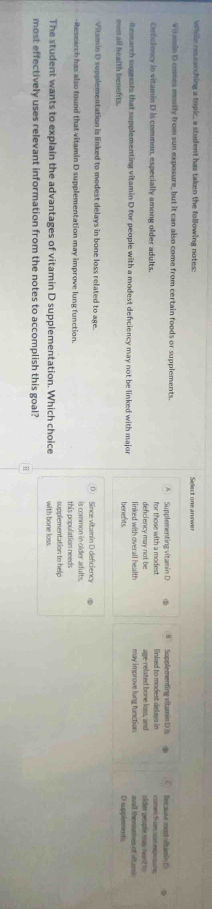 when researching a topic, a student has taken the following notes: vita…