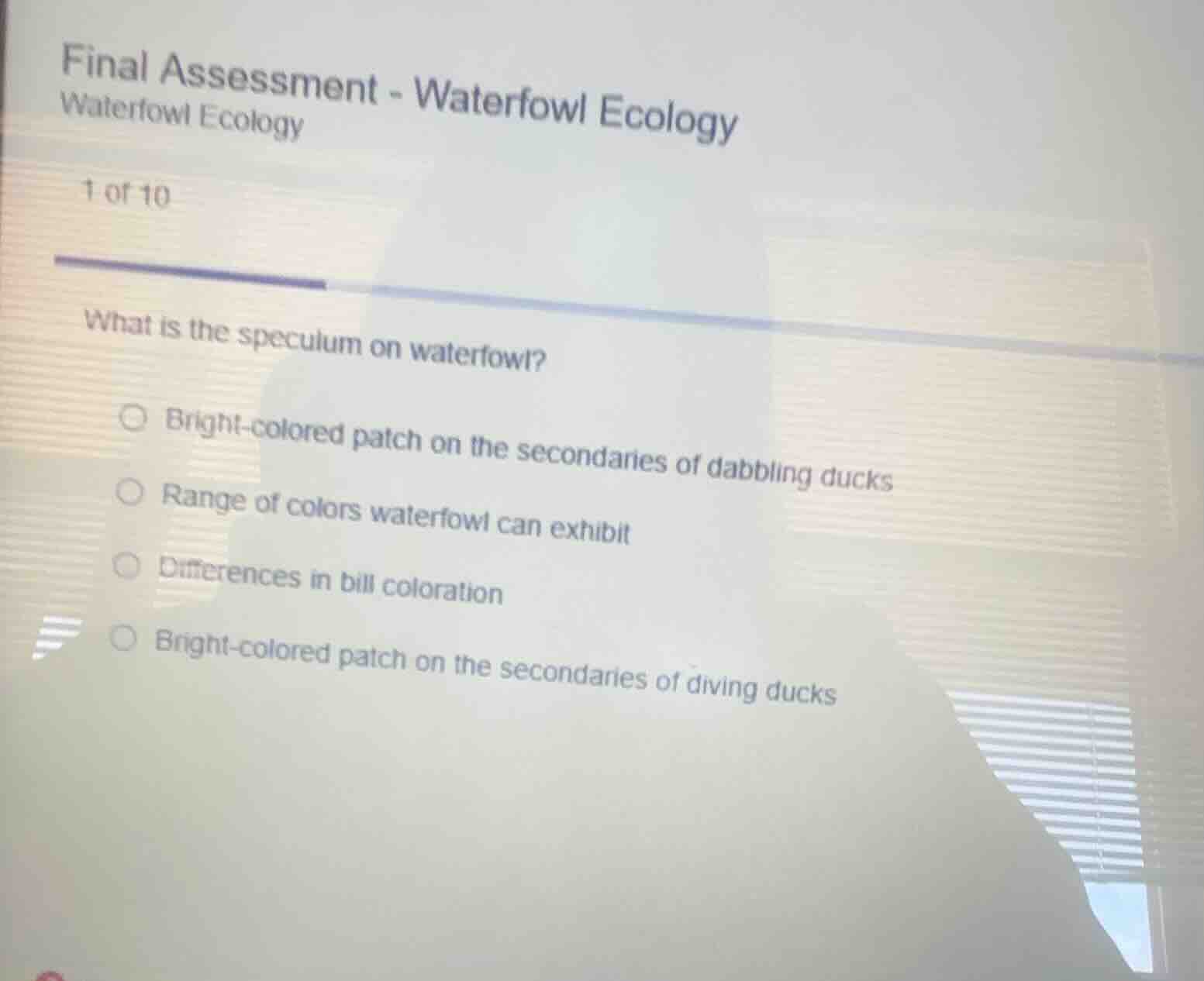 final assessment - waterfowl ecology waterfowl ecology 1 of 10 what is …
