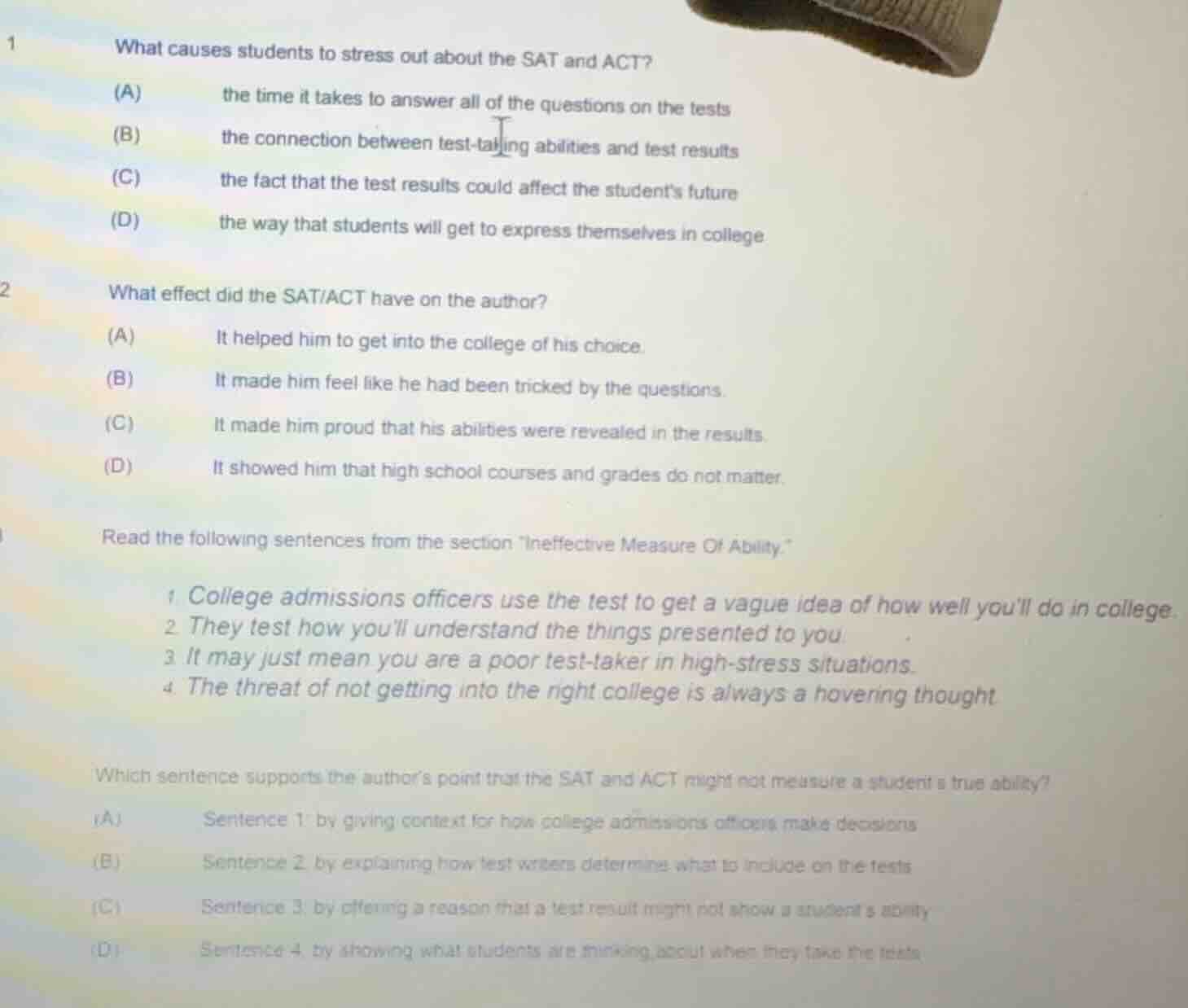 1 what causes students to stress out about the sat and act? (a) the tim…