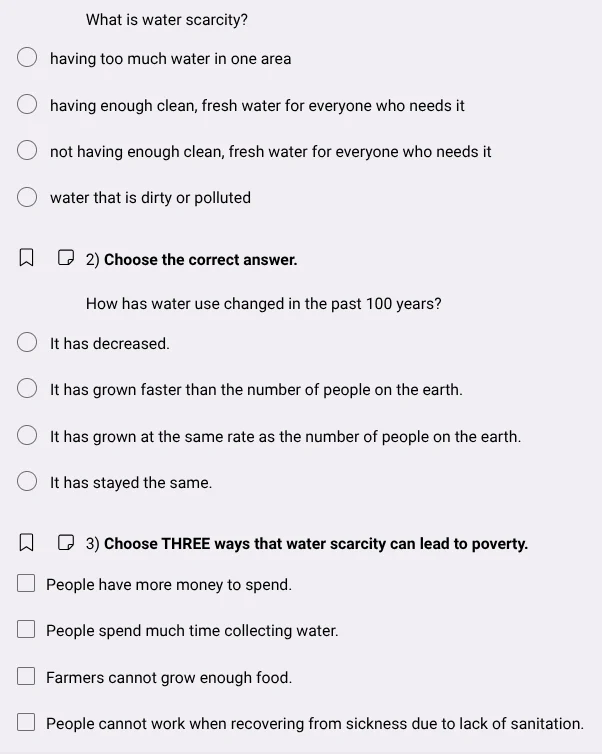 what is water scarcity? having too much water in one area having enough…