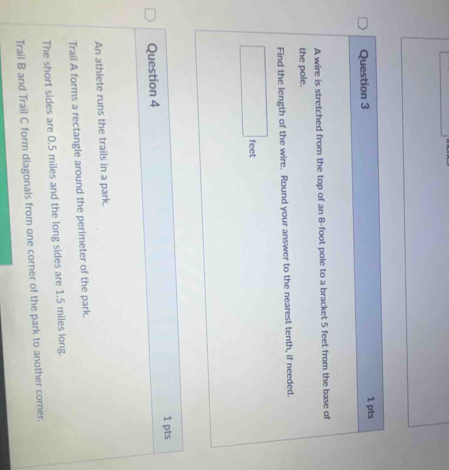 question 3 a wire is stretched from the top of an 8 - foot pole to a br…