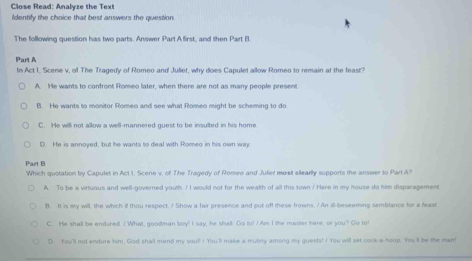 close read: analyze the text identify the choice that best answers the …