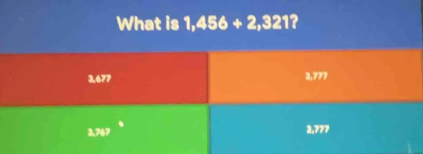 what is 1,456 + 2,321? 3,677 3,777 3,767 3,779