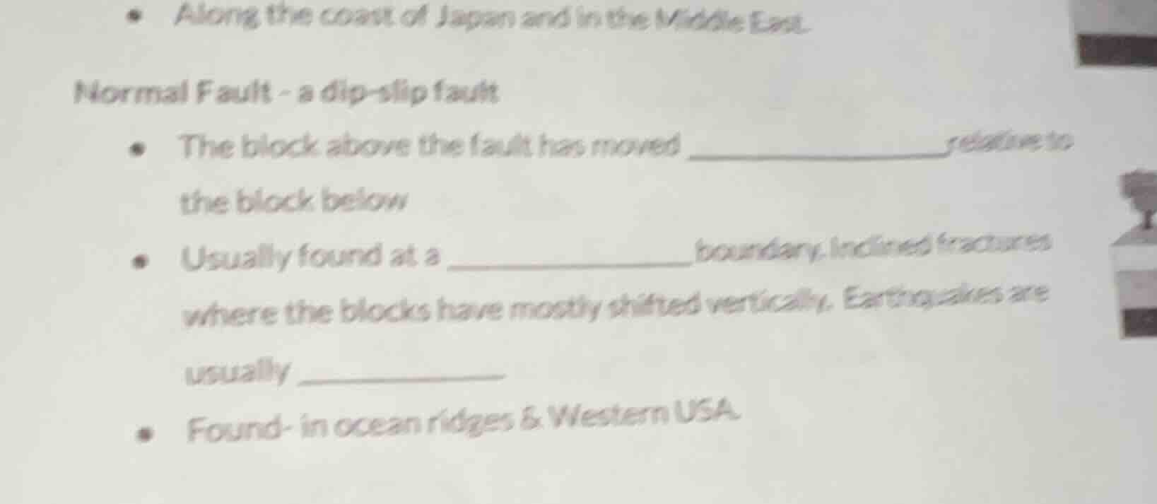 along the coast of japan and in the middle east. normal fault - a dip -…
