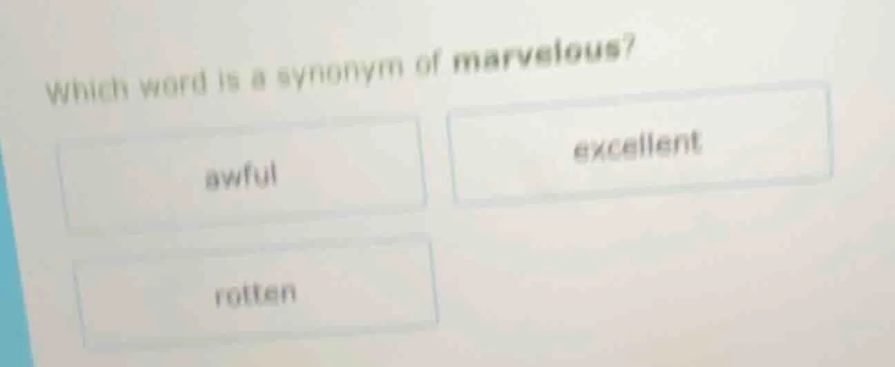 which word is a synonym of marvelous? awful excellent rotten