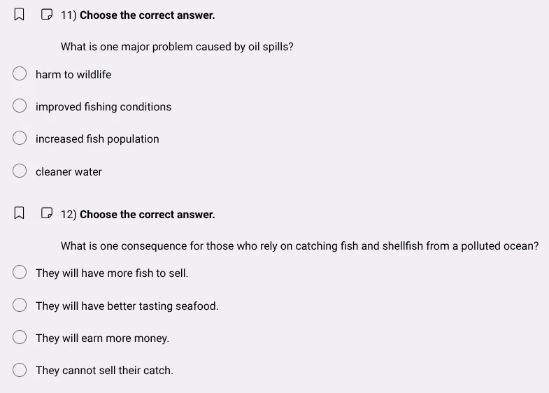 11) choose the correct answer. what is one major problem caused by oil …
