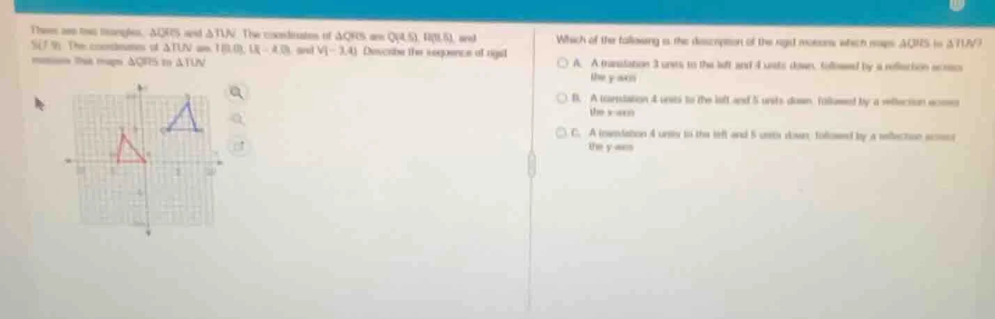 there are two triangles, \\triangle qrs and \\triangle tuv. the coordin…